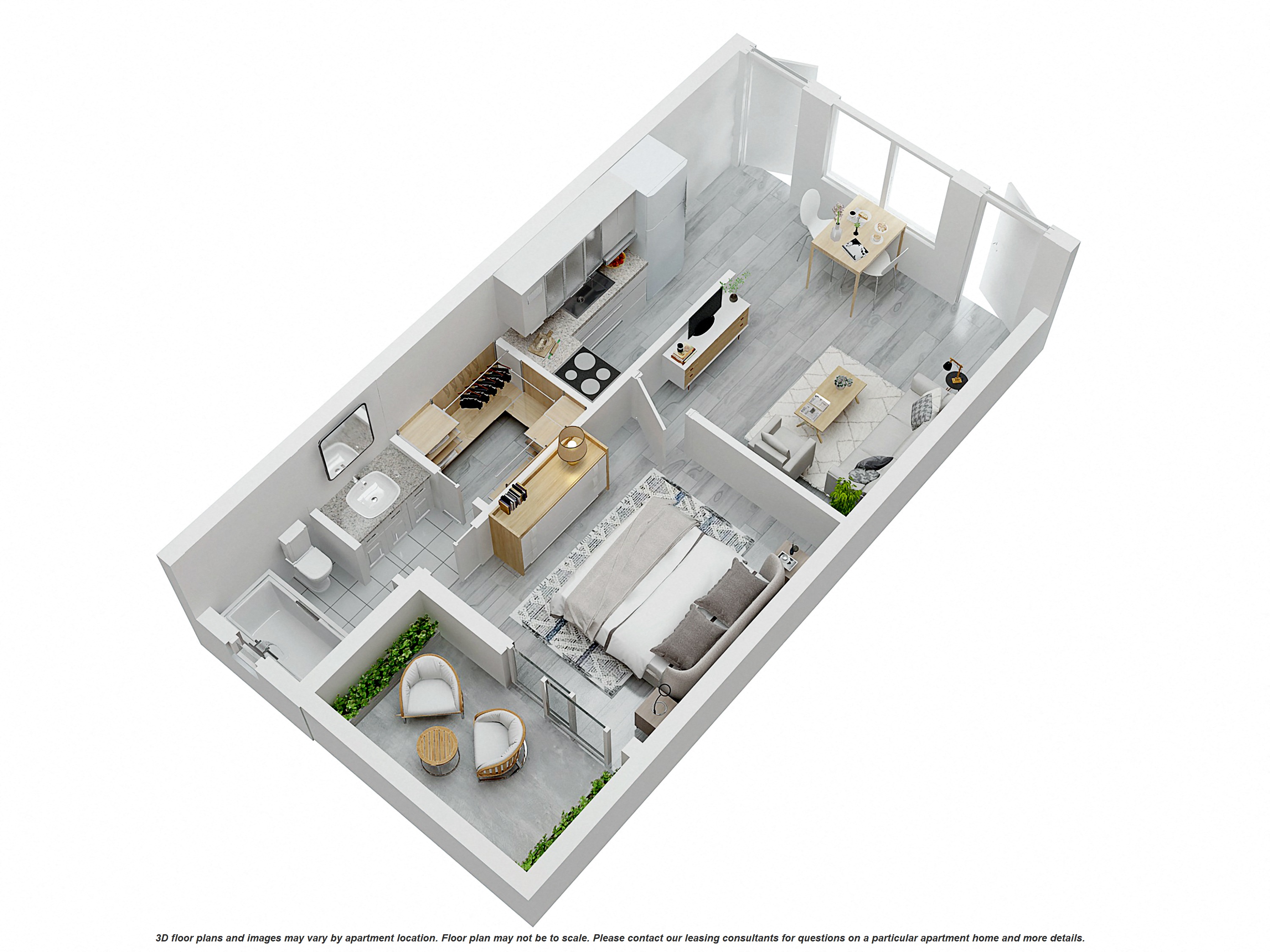 Floor plan for 1 bed, 1 bath, 740 sqft